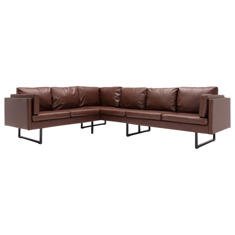 Sofa narożna, tapicerowana sztuczną skórą, brązowa