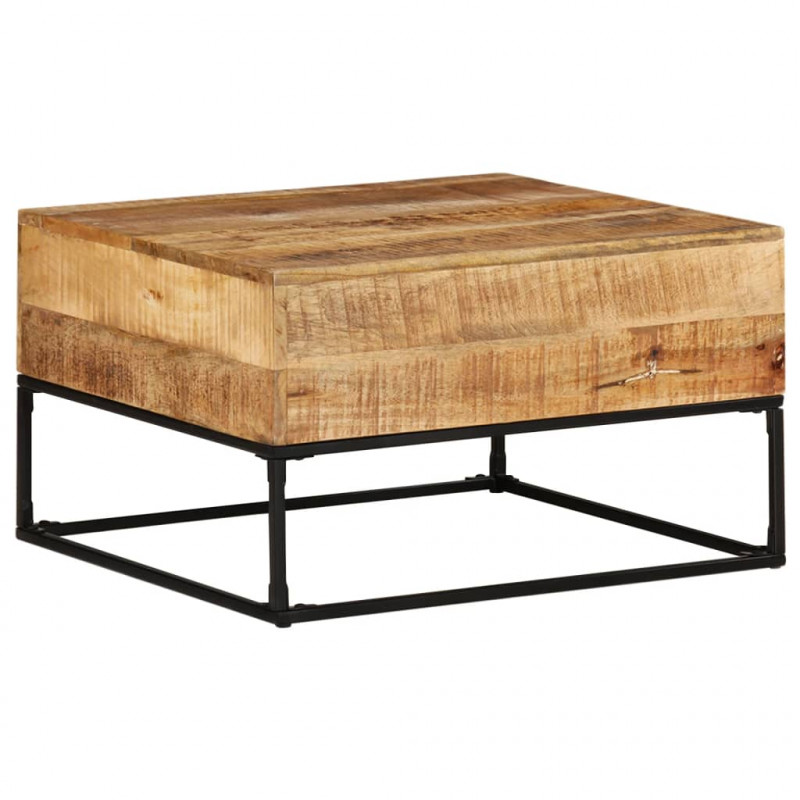 Stolik kawowy, 68x68x41 cm, surowe drewno mango