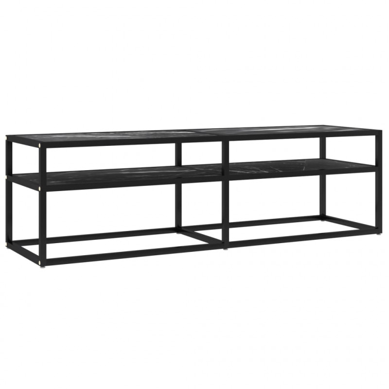 Szafka pod TV, czarny marmur, 140x40x40,5 cm, szkło hartowane