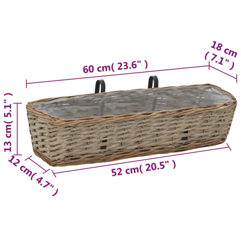 Donice balkonowe, 2 szt., wiklina z wyściółką z PE, 60 cm
