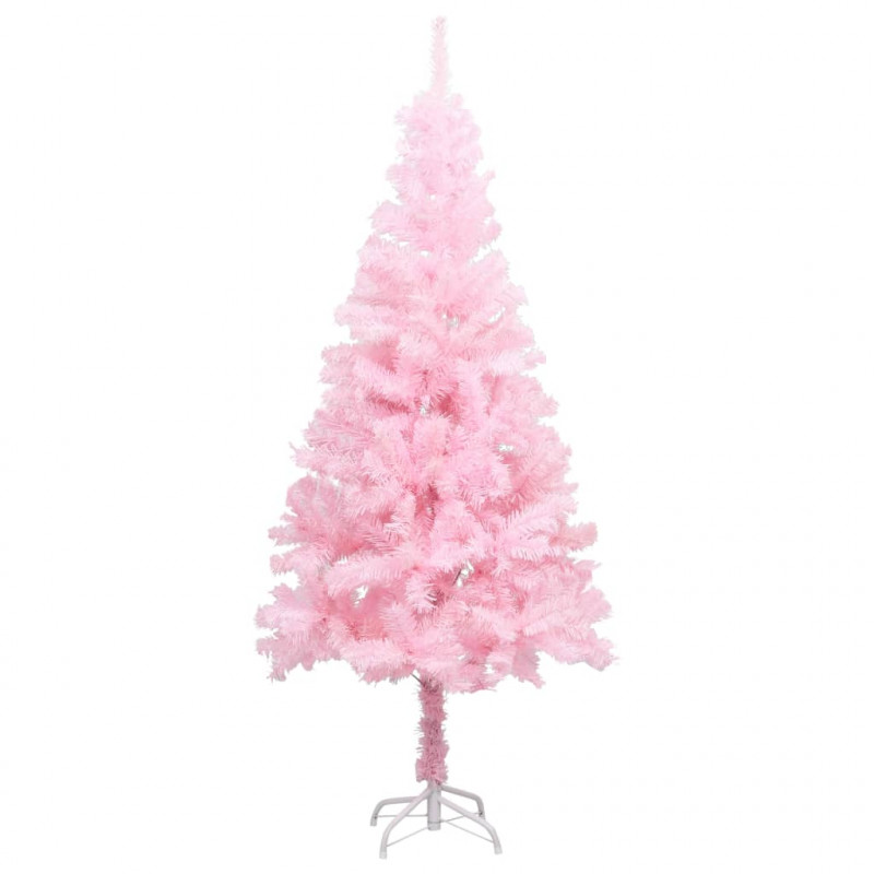 Sztuczna choinka z lampkami i bombkami, różowa, 150 cm, PVC