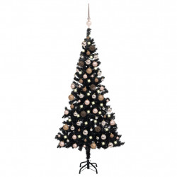 Sztuczna choinka z lampkami i bombkami, czarna, 150 cm, PVC