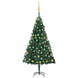 Sztuczna choinka z lampkami i bombkami, zielona, 150 cm, PVC