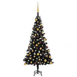 Sztuczna choinka z lampkami i bombkami, czarna, 120 cm, PVC