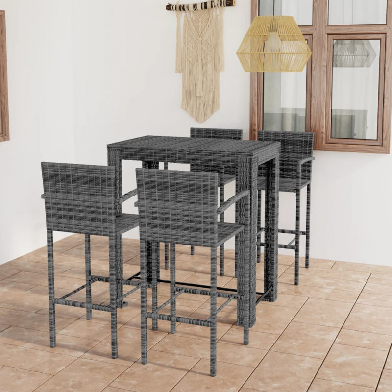 5-cz. zestaw mebli barowych z podłokietnikami, rattan PE, szary