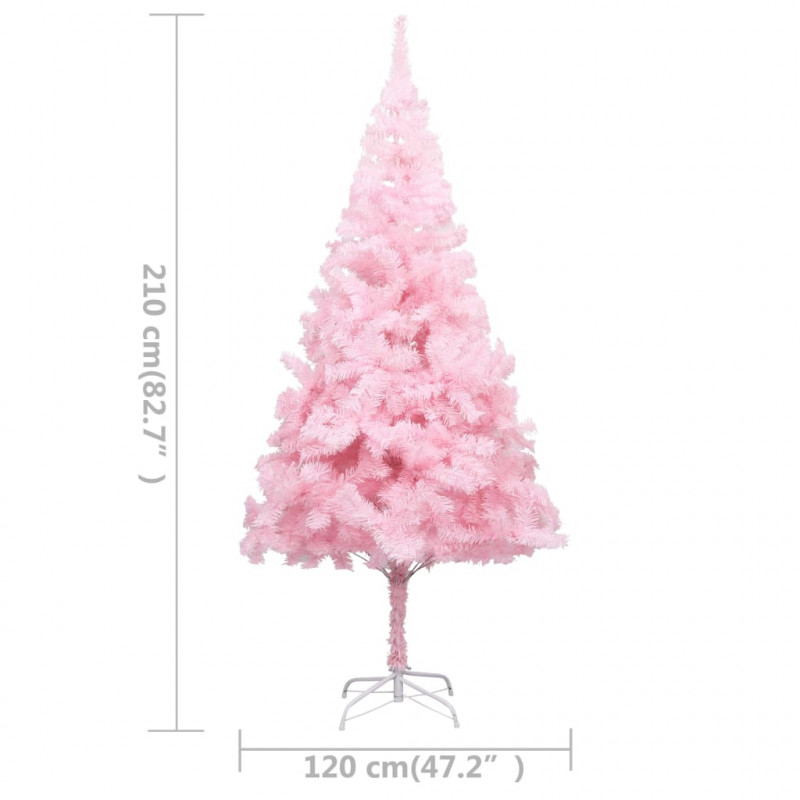 Sztuczna choinka z lampkami i bombkami, różowa, 210 cm, PVC