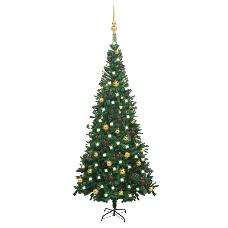 Sztuczna choinka z lampkami i bombkami, L, 240 cm, zielona