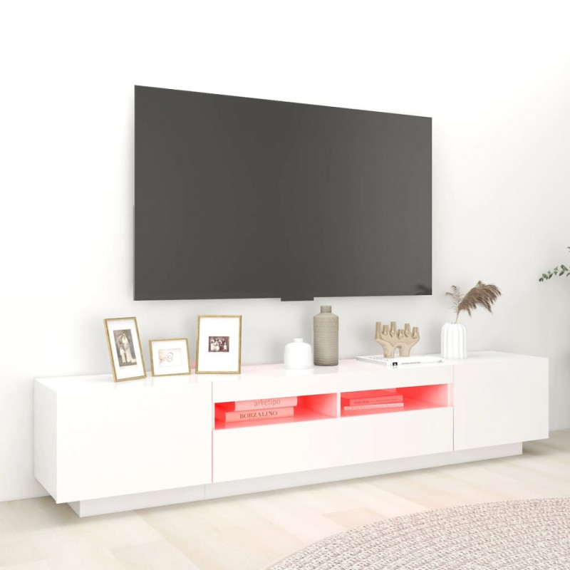 Szafka pod TV z oświetleniem LED, biała, 200x35x40 cm