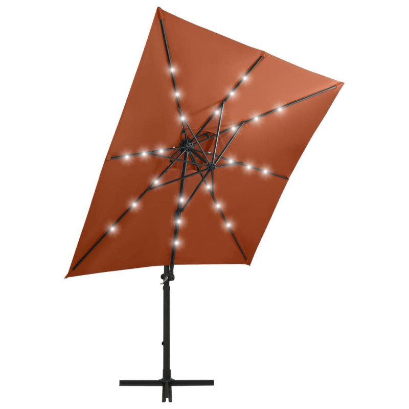 Parasol wiszący z lampkami LED i słupkiem, terakota, 250 cm