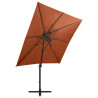 Parasol wiszący z lampkami LED i słupkiem, terakota, 250 cm