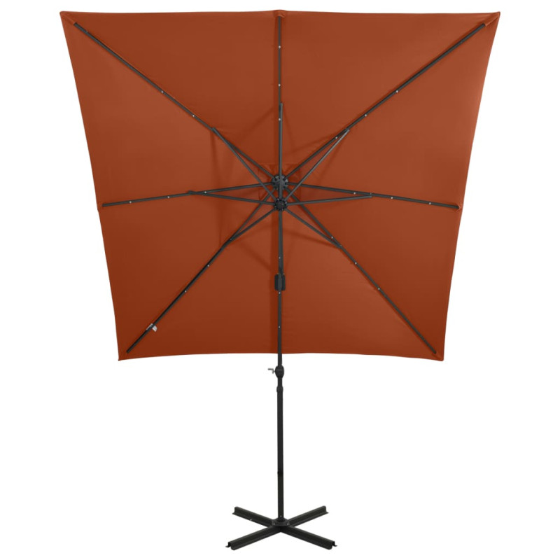 Parasol wiszący z lampkami LED i słupkiem, terakota, 250 cm