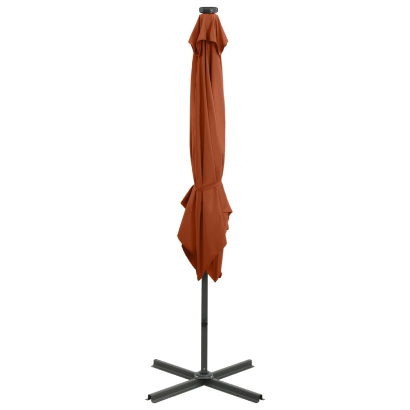Parasol wiszący z lampkami LED i słupkiem, terakota, 250 cm