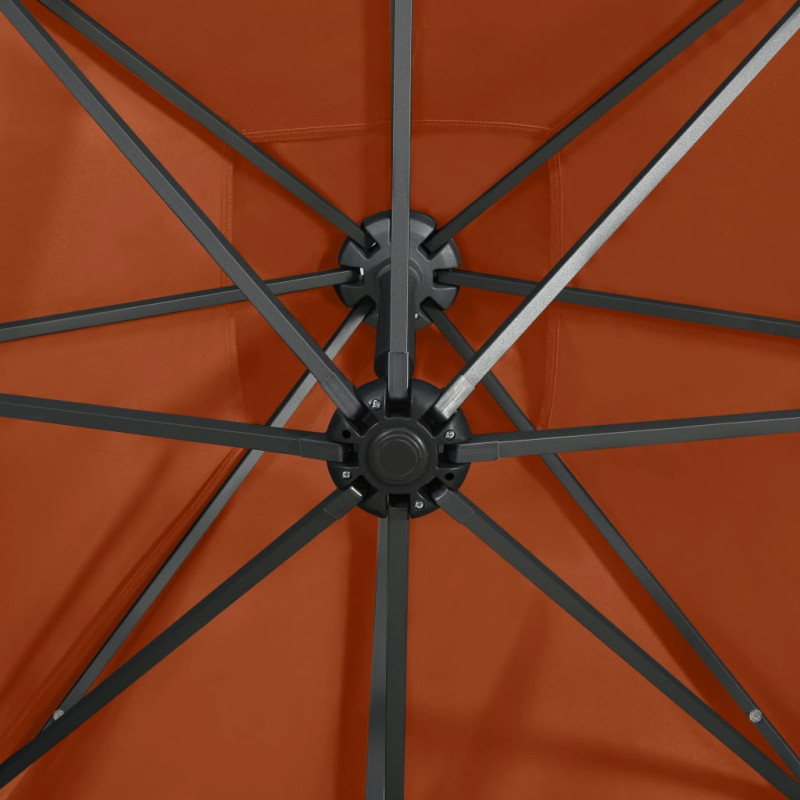 Parasol wiszący z lampkami LED i słupkiem, terakota, 250 cm
