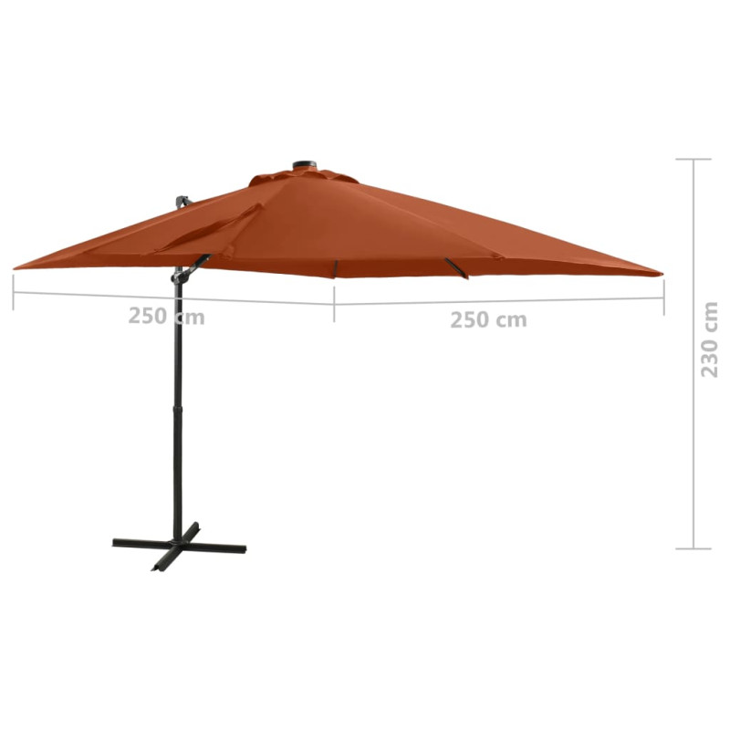 Parasol wiszący z lampkami LED i słupkiem, terakota, 250 cm