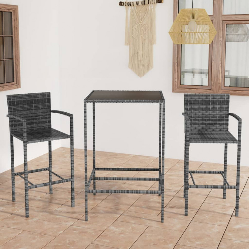 3-cz. zestaw mebli barowych do ogrodu, rattan PE, szary