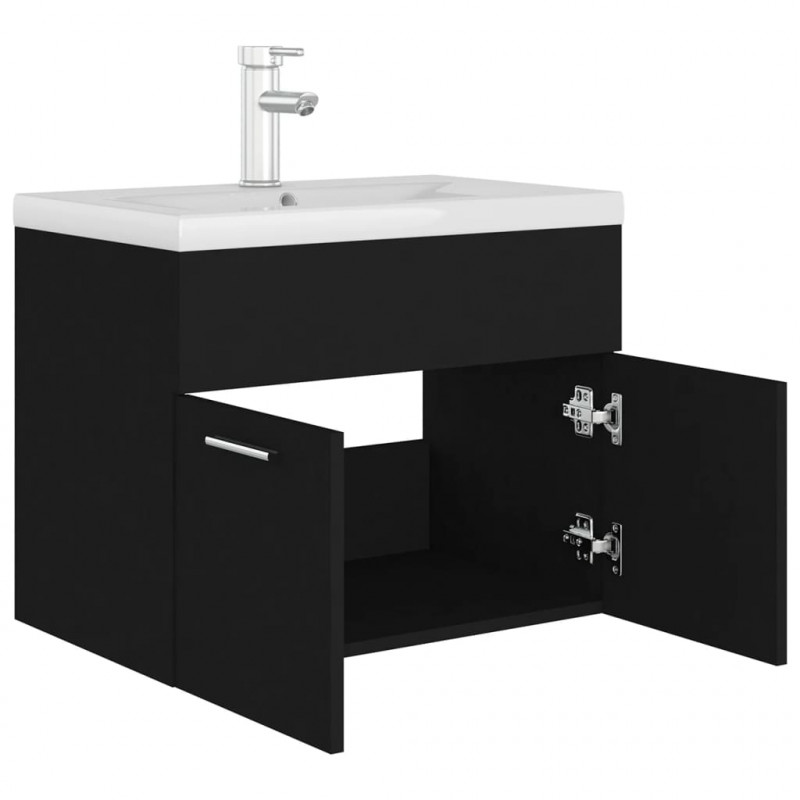 Szafka z wbudowaną umywalką, czarna, płyta wiórowa