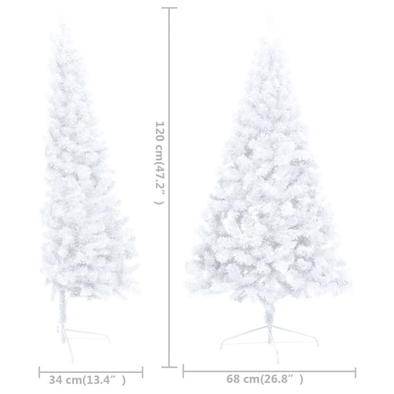 Choinka z lampkami i bombkami, połówka, biała, 120 cm