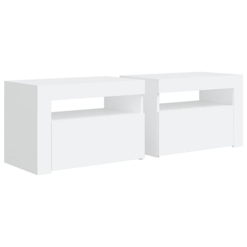Szafki nocne z LED, 2 szt., białe, 60x35x40 cm