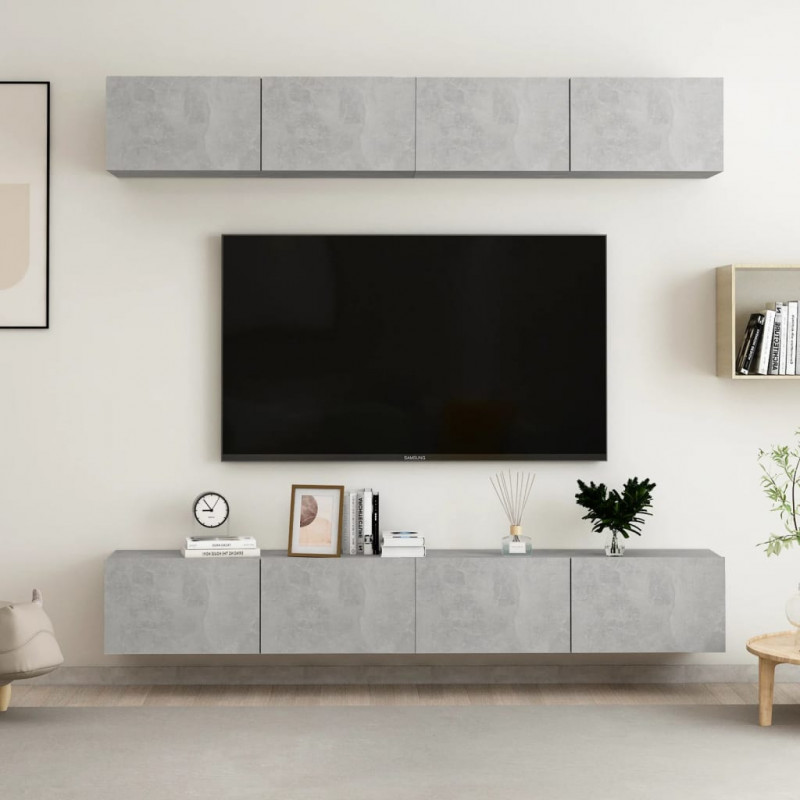 Szafki telewizyjne, 4 szt., szarość betonu, 100x30x30 cm, płyta