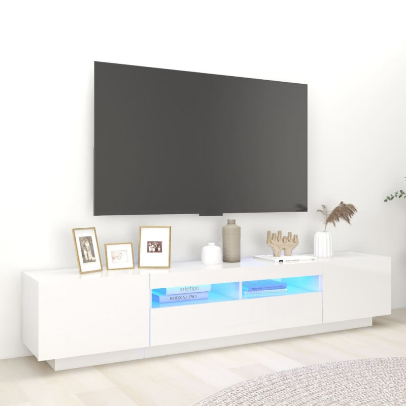 Szafka TV z oświetleniem LED, biel z połyskiem, 200x35x40 cm