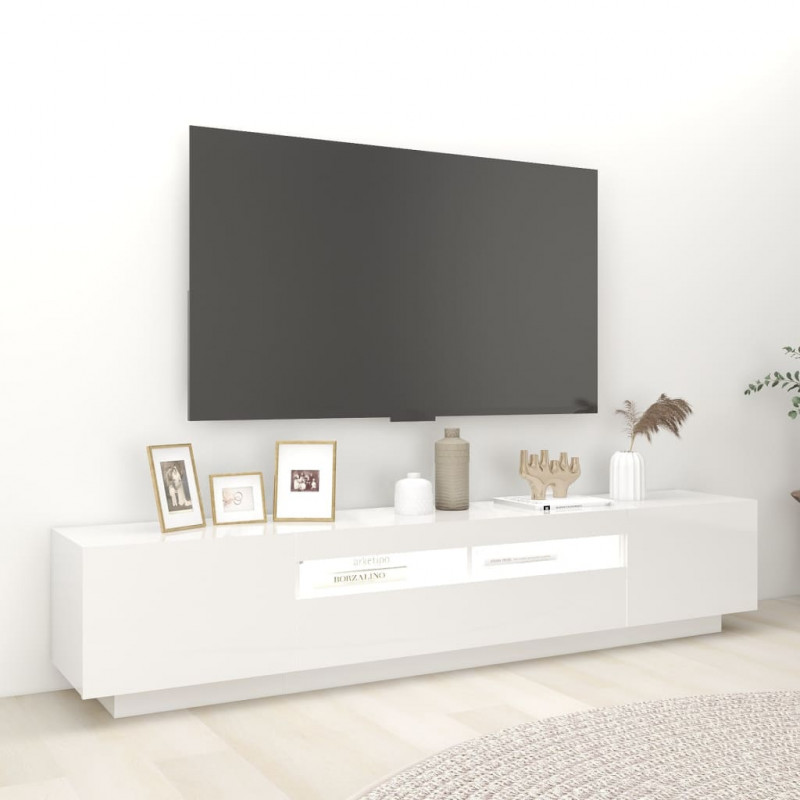 Szafka TV z oświetleniem LED, biel z połyskiem, 200x35x40 cm