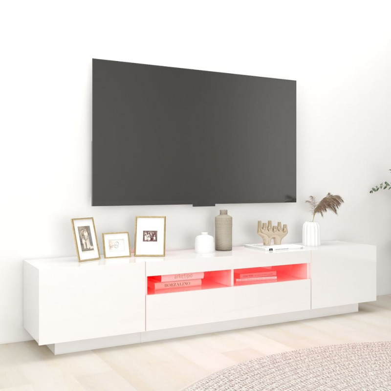Szafka TV z oświetleniem LED, biel z połyskiem, 200x35x40 cm