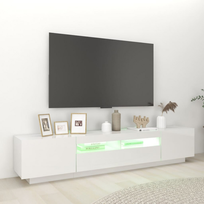Szafka TV z oświetleniem LED, biel z połyskiem, 200x35x40 cm