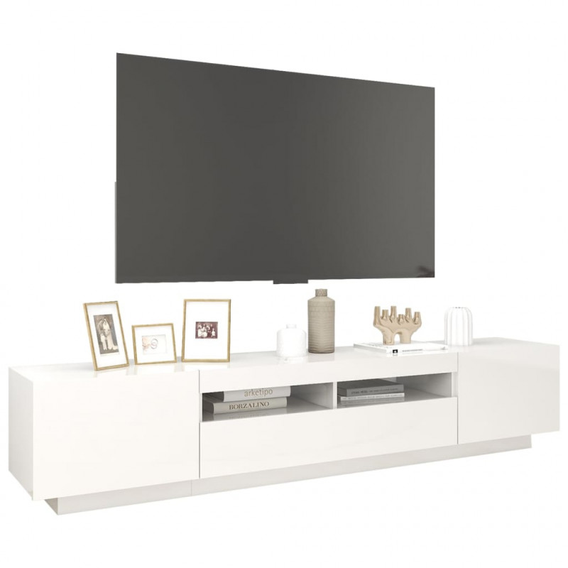 Szafka TV z oświetleniem LED, biel z połyskiem, 200x35x40 cm