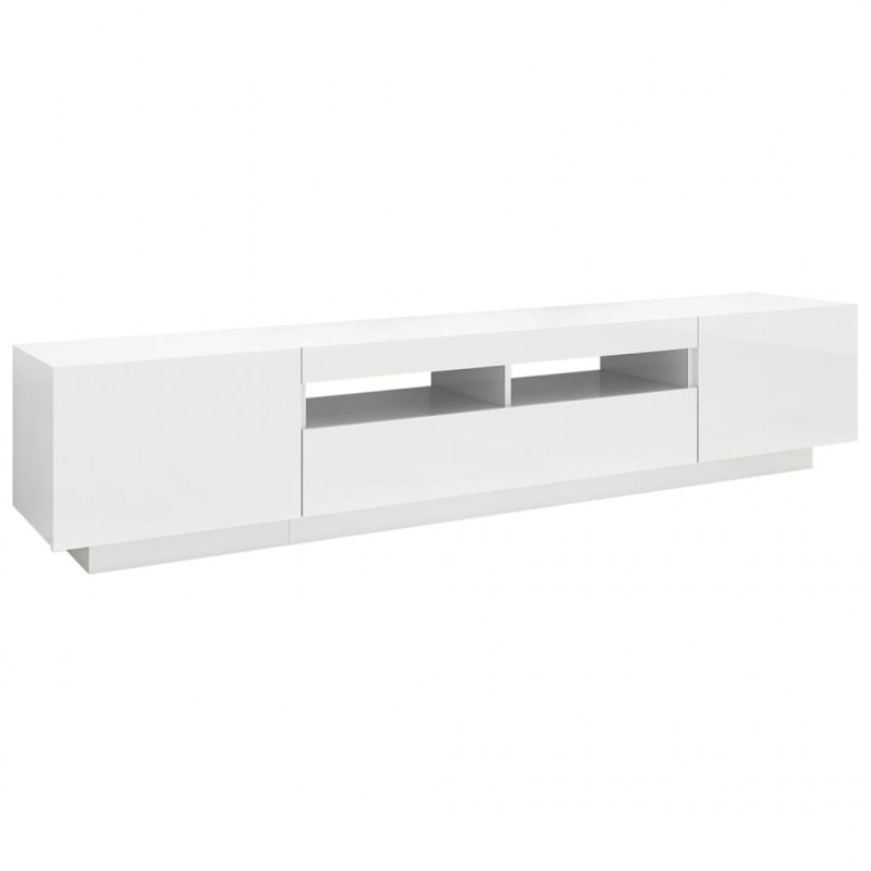 Szafka TV z oświetleniem LED, biel z połyskiem, 200x35x40 cm
