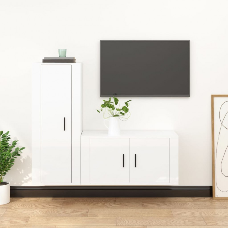 Zestaw 2 szafek TV, biały, połysk, materiał drewnopochodny