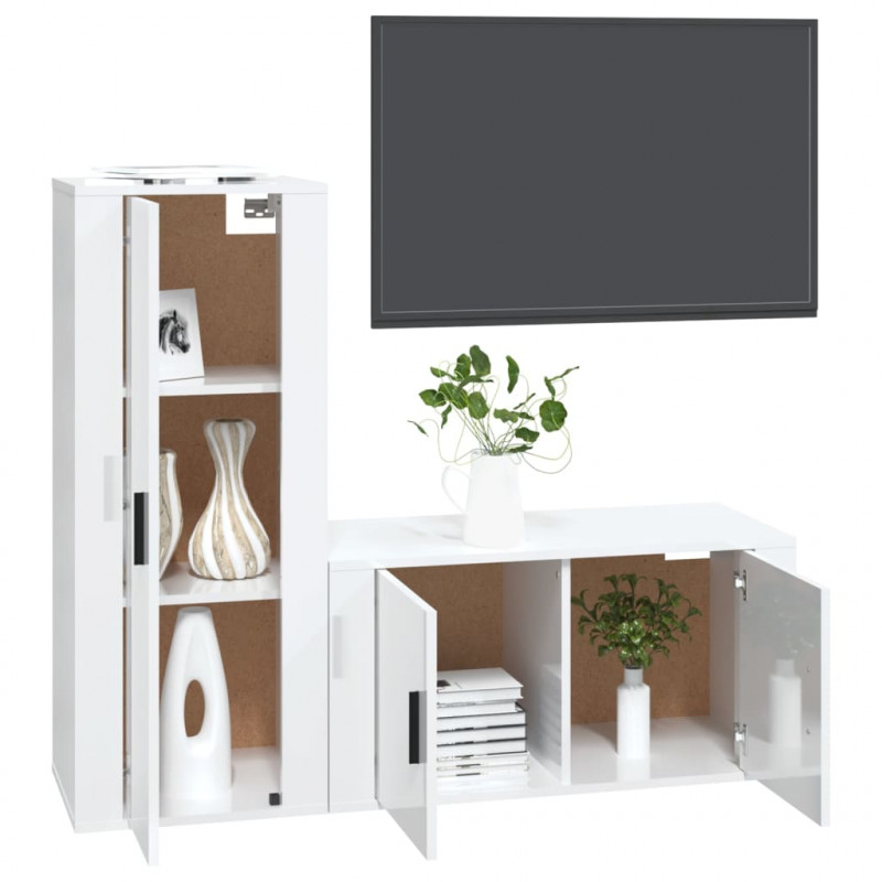 Zestaw 2 szafek TV, biały, połysk, materiał drewnopochodny