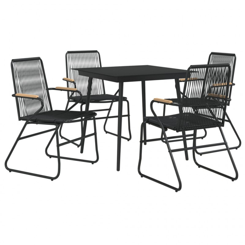 5-częściowy zestaw mebli ogrodowych, czarny, rattan PVC
