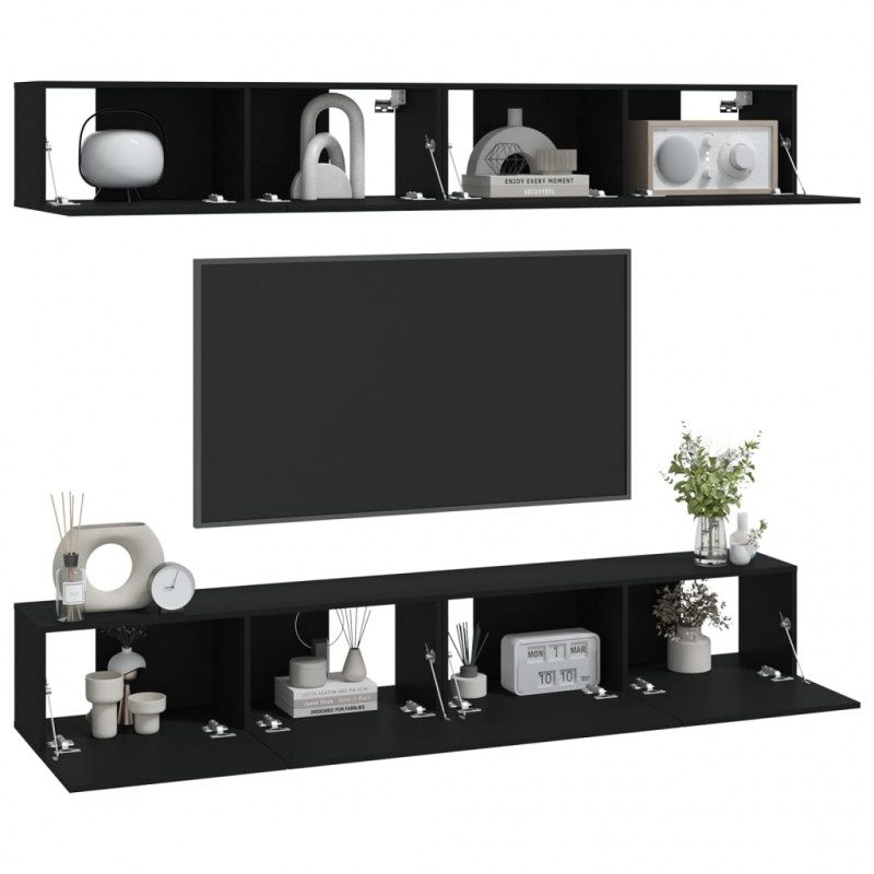 Szafki ścienne pod TV, 4 szt., czarne, 100x30x30 cm