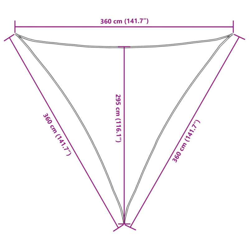 Trójkątny żagiel ogrodowy z tkaniny oxford, 3,6x3,6x3,6 m