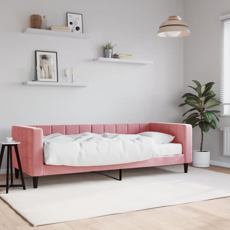 Sofa z materacem do spania, różowa, 80x200 cm, aksamit