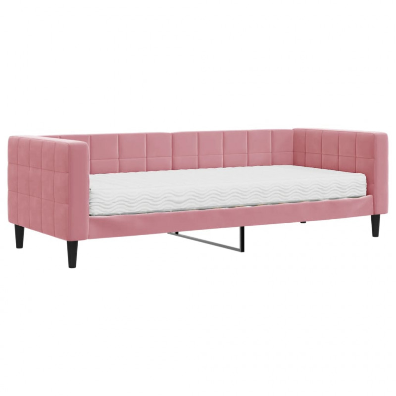 Sofa z materacem do spania, różowa, 80x200 cm, aksamit