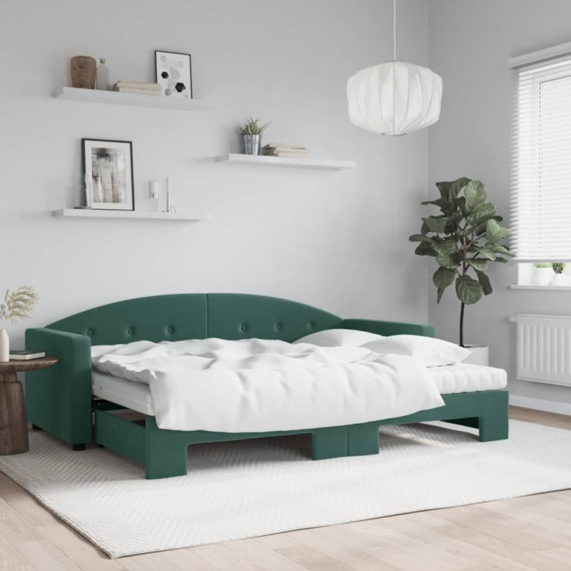 Sofa rozsuwana z materacami, ciemnozielona, 80x200 cm, aksamit