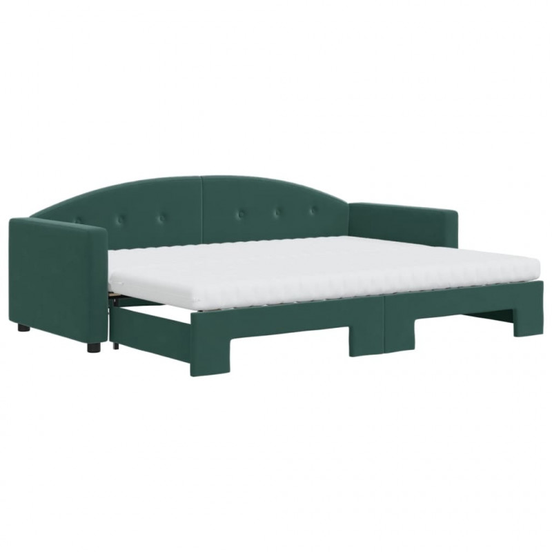 Sofa rozsuwana z materacami, ciemnozielona, 80x200 cm, aksamit