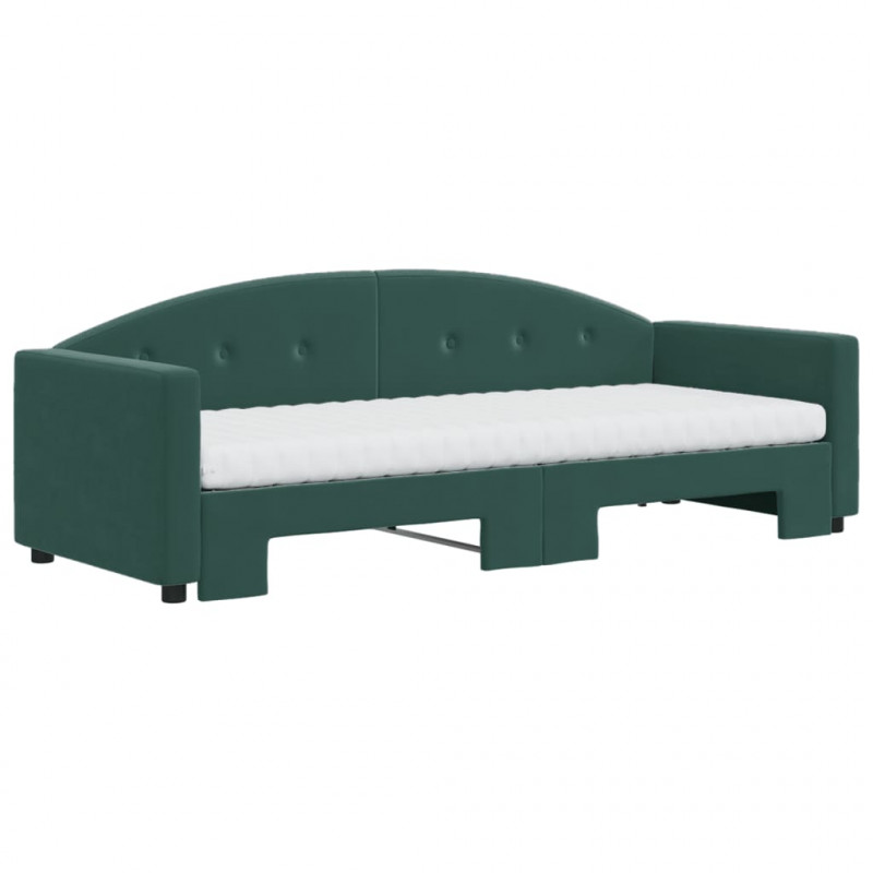 Sofa rozsuwana z materacami, ciemnozielona, 80x200 cm, aksamit