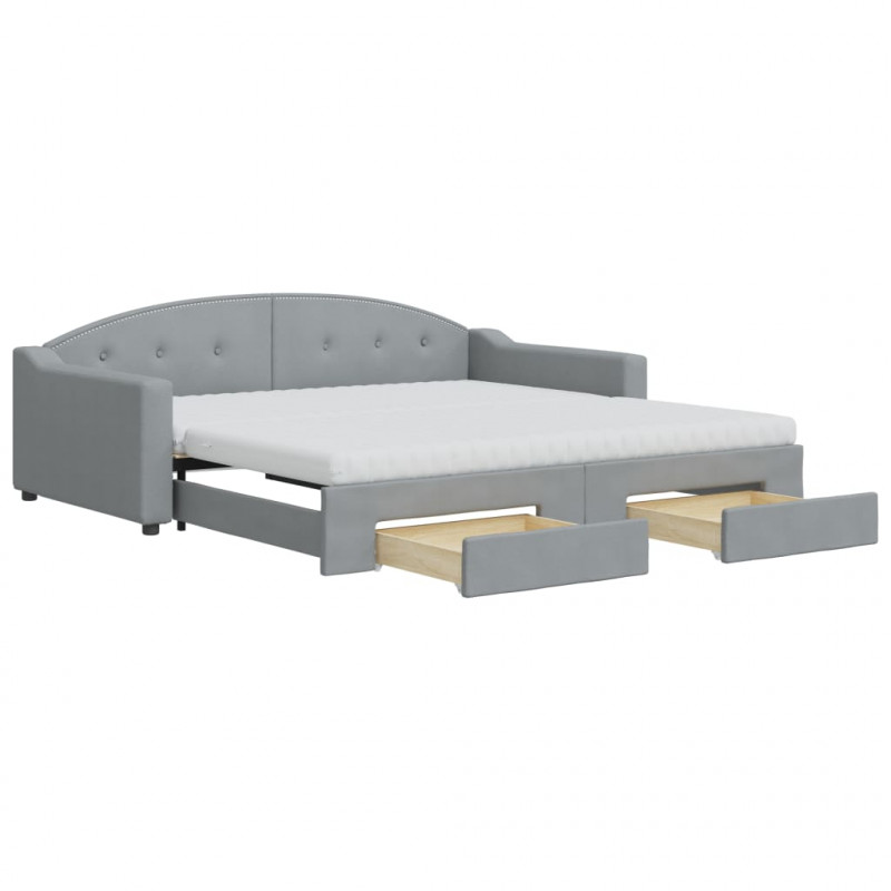 Sofa rozsuwana z szufladami, jasnoszara, 100x200 cm, tkanina