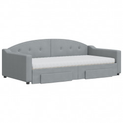 Sofa rozsuwana z szufladami, jasnoszara, 100x200 cm, tkanina