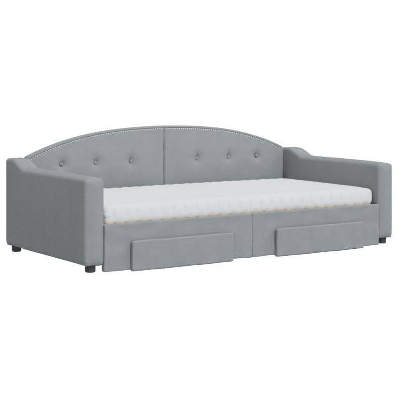 Sofa rozsuwana z szufladami, jasnoszara, 100x200 cm, tkanina
