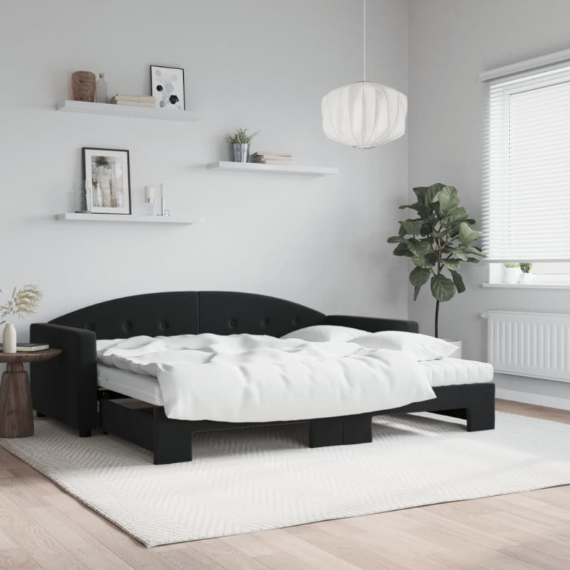 Sofa rozsuwana z materacami, czarna, 90x200 cm, aksamit