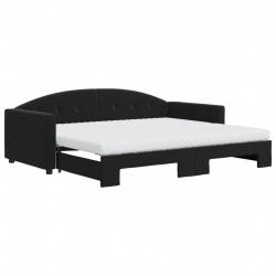 Sofa rozsuwana z materacami, czarna, 90x200 cm, aksamit