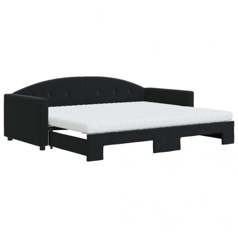 Sofa rozsuwana z materacami, czarna, 90x200 cm, aksamit