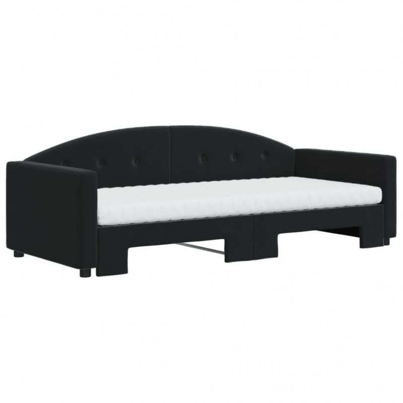 Sofa rozsuwana z materacami, czarna, 90x200 cm, aksamit