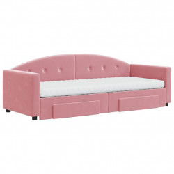 Sofa rozsuwana z szufladami, różowa, 80x200 cm, aksamit