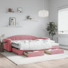 Sofa rozsuwana z szufladami, różowa, 90x200 cm, aksamit