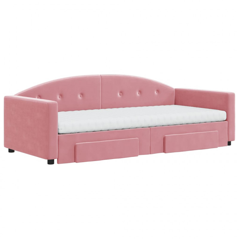 Sofa rozsuwana z szufladami, różowa, 90x200 cm, aksamit