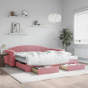Sofa rozsuwana z szufladami, różowa, 100x200 cm, aksamit